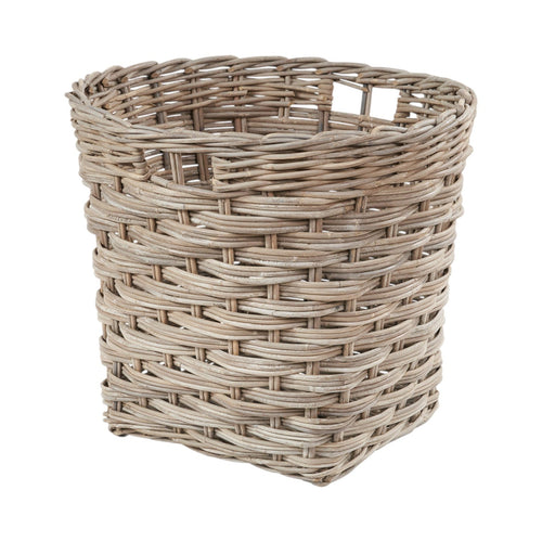 Grey Kubu rattan dog toy basket showing the woven handles