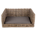 Grey Kubu rattan dog sofa bed with cushion, front view