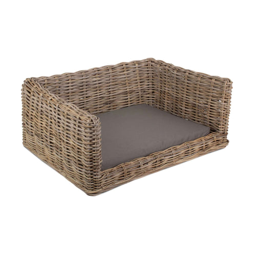 Rattan dog sofa bed showing the low 8cm front lip for easy access