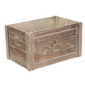 Rustic wooden dog toy box with paw-print cut-outs